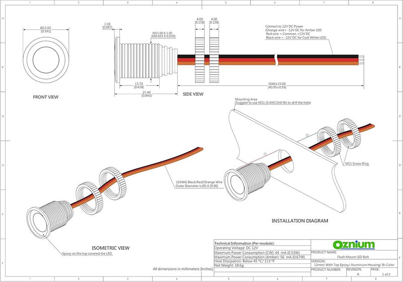 Oznium Bi-Color Amber/White LED Light Bolt - Image 3