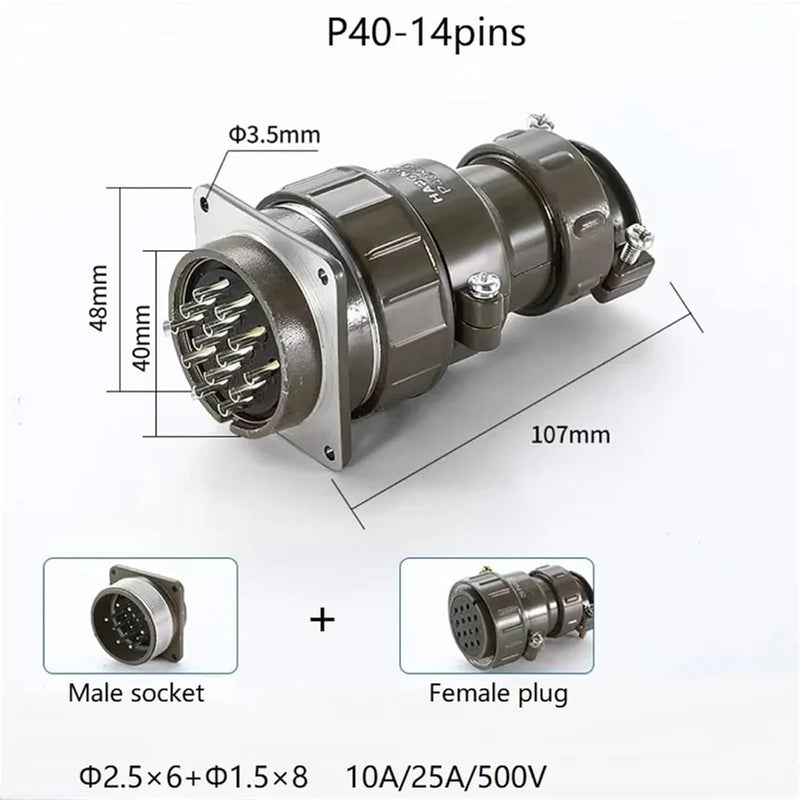 2, 3, 4, 5, 6, 7, 8, 9, 10, 12, 14, 16, 20, 26, 30, 35, 45 core P20 / P28/P32 / P40 / P48 / P55 / P60 Connector(14 pins P40) - Image 2