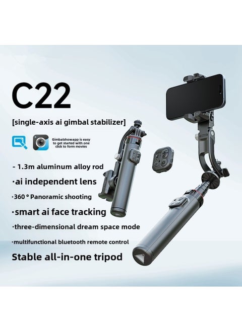 Mobile Phone Single Axis Stabilizer C22 Intelligent AI Face Tracking Handheld Live Shooting Anti-shake Pan/tilt Bracket-Colour:C22 [black] Single-axis Ai Gimbal Stabilizer