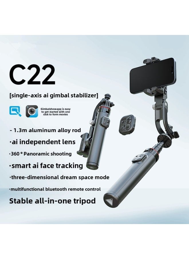 Mobile Phone Single Axis Stabilizer C22 Intelligent AI Face Tracking Handheld Live Shooting Anti-shake Pan/tilt Bracket-Colour:C22 [black] Single-axis Ai Gimbal Stabilizer
