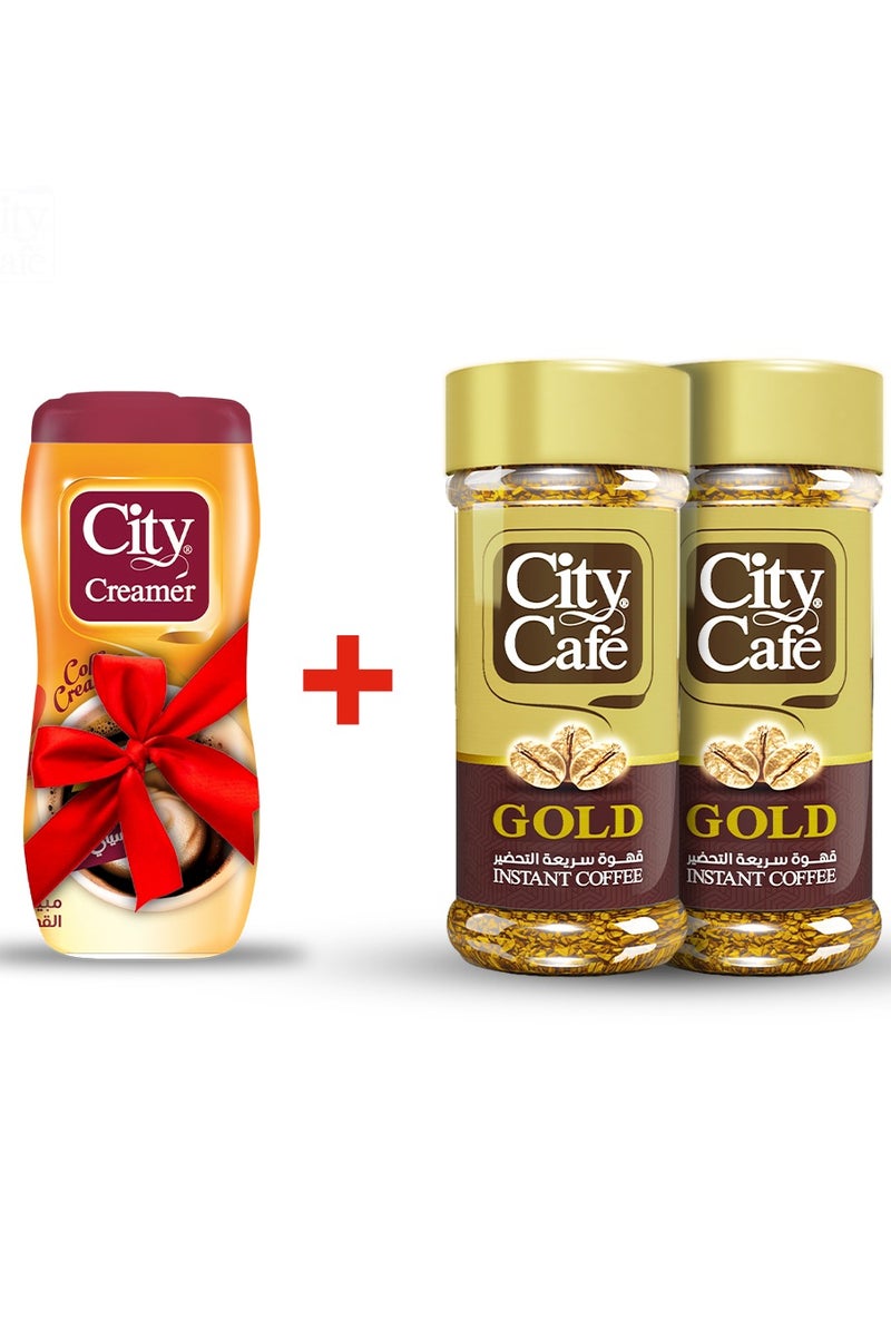 سيتي كافيه عرض قهوة جولد - 2 برطمان 80 جرام + كريمر مجاني