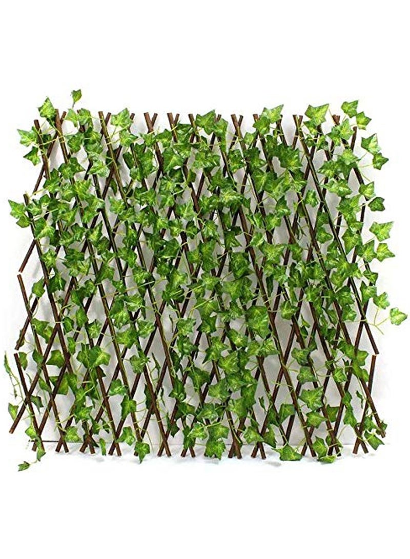 LINGWEI Wooden Fence with Artificial Green Leaf Green 175x119x12cm - Image 2
