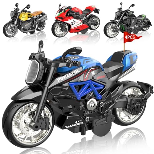 MQDMINI 4Pack PullBack Motorcycle Toys Friction Powered Kids Toy Cars with Lights Sounds Automatic Drive for Boys Girls Aged 312 - Image 1