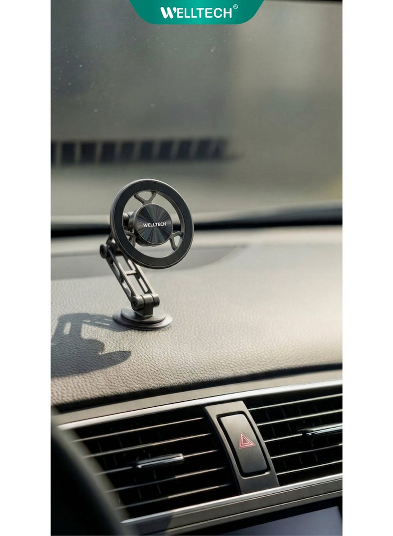 WELLTECH Magnetic Car Phone Holder Foldable Dashboard Mount 360° Rotation Strong Magnet Mobile Stand for iPhone Samsung – Welltech HOL777 - Image 2