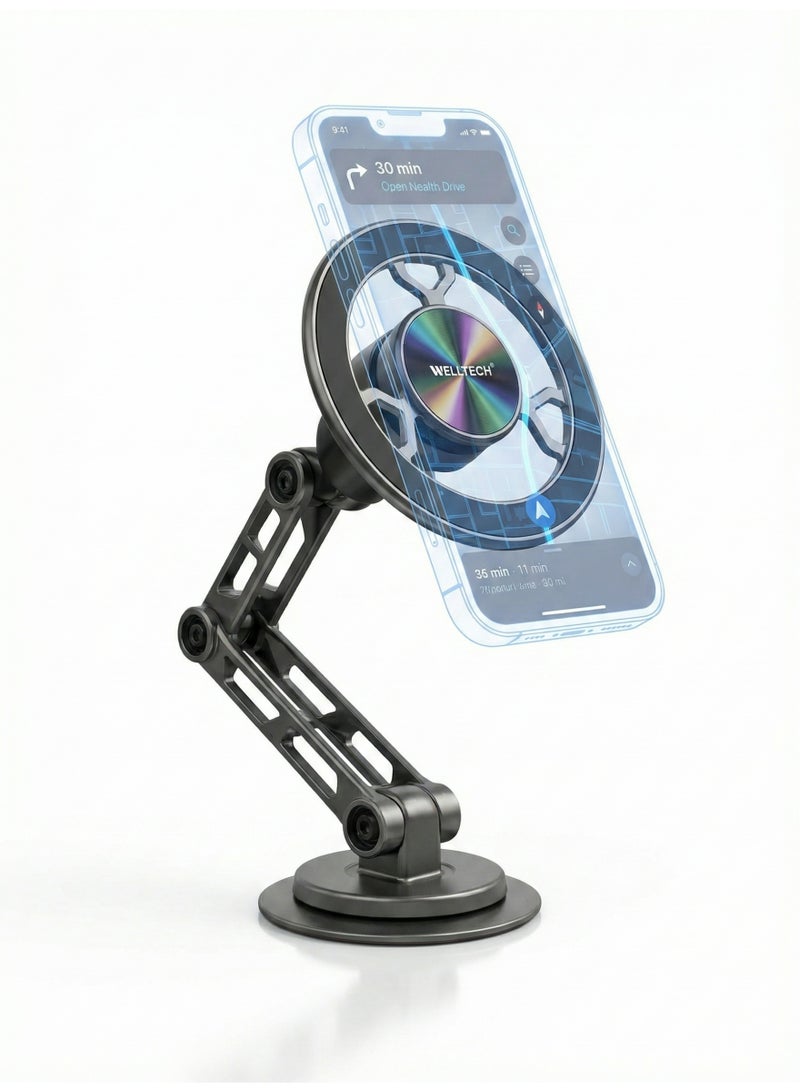 WELLTECH Magnetic Car Phone Holder Foldable Dashboard Mount 360° Rotation Strong Magnet Mobile Stand for iPhone Samsung – Welltech HOL777 - Image 5