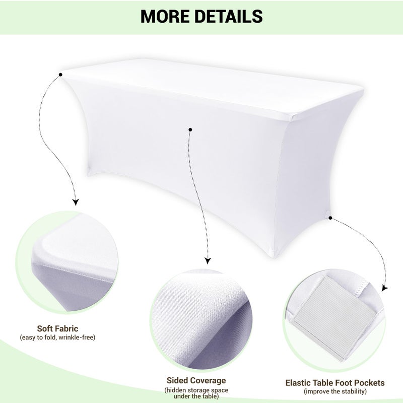Obstal 6 Pack Stretch Spandex Table Covers for 4 Foot Tables - 4 FT Universal Rectangular Fitted Tablecloth Protector for Wedding, Banquet, Party (White, 48 Length x 24 Width x 30 Height Inches) - Image 3