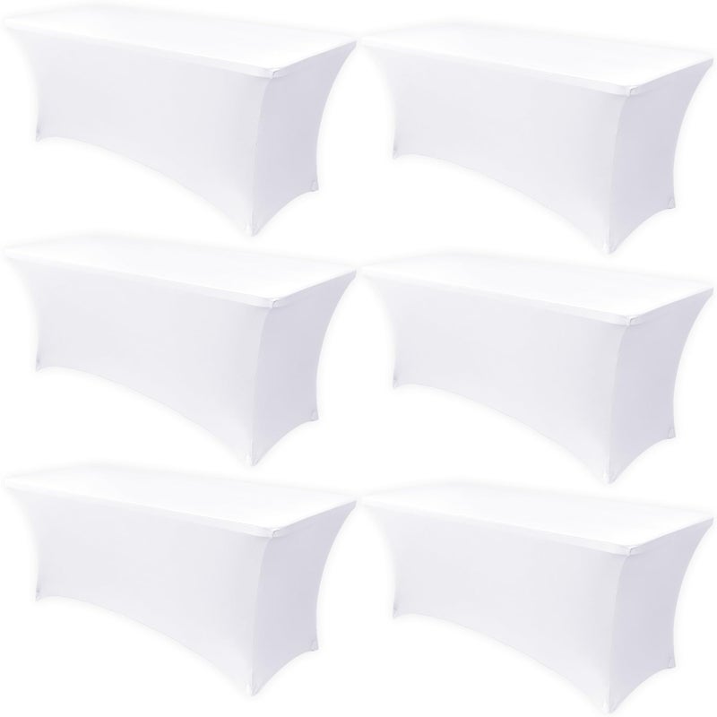 Obstal 6 Pack Stretch Spandex Table Covers for 4 Foot Tables - 4 FT Universal Rectangular Fitted Tablecloth Protector for Wedding, Banquet, Party (White, 48 Length x 24 Width x 30 Height Inches) - Image 1