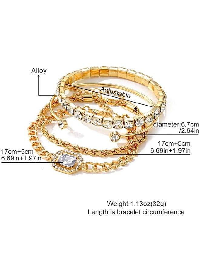 4 Pcs Dainty Gold Silver Bracelets Set for Women 14K Plated Link Cubic Zirconia Paperclip Stake Layering Chain Adjustable Trendy Hand Jewelry - Image 3