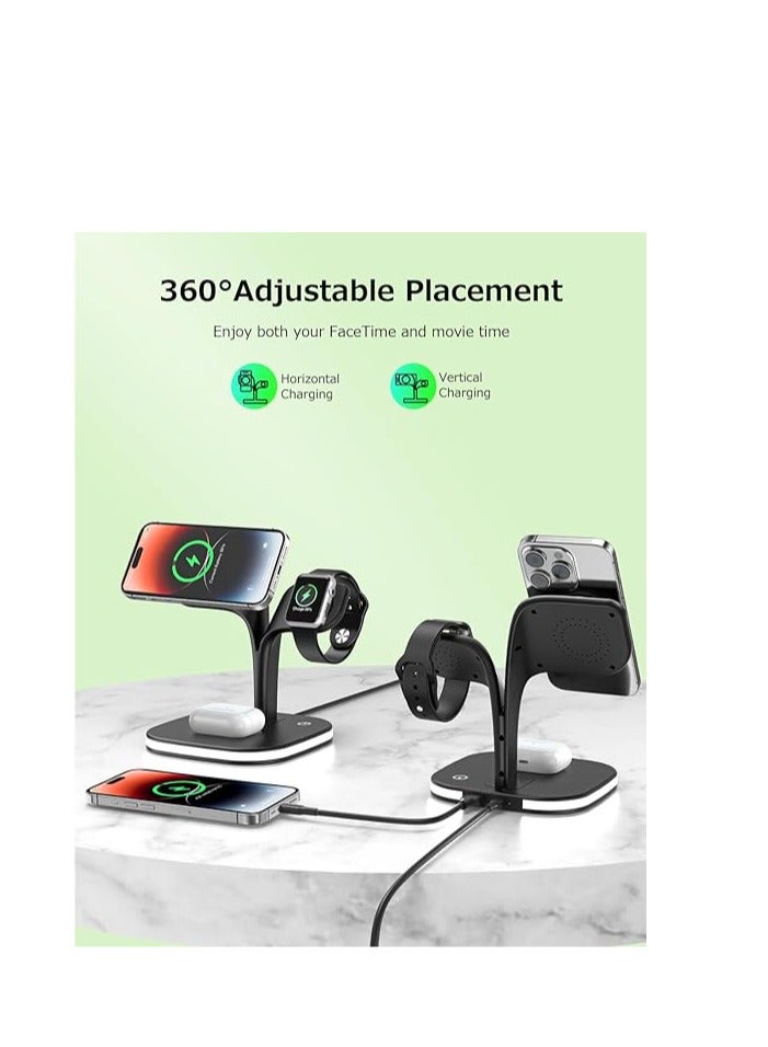 YM Ultra-fast magnetic wireless charger; foldable 5-in-1 wireless charger with USB port and night light; 15W fast charging (MagSafe compatible); magnetic wireless charger for phones, earbuds, and smartwatches; compatible with iPhone 16/15/14/13/12 Pro Max, AirPods, and Samsung Galaxy S24/S23/S22. - Image 2