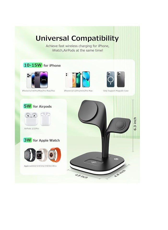 YM Ultra-fast magnetic wireless charger; foldable 5-in-1 wireless charger with USB port and night light; 15W fast charging (MagSafe compatible); magnetic wireless charger for phones, earbuds, and smartwatches; compatible with iPhone 16/15/14/13/12 Pro Max, AirPods, and Samsung Galaxy S24/S23/S22. - Image 5