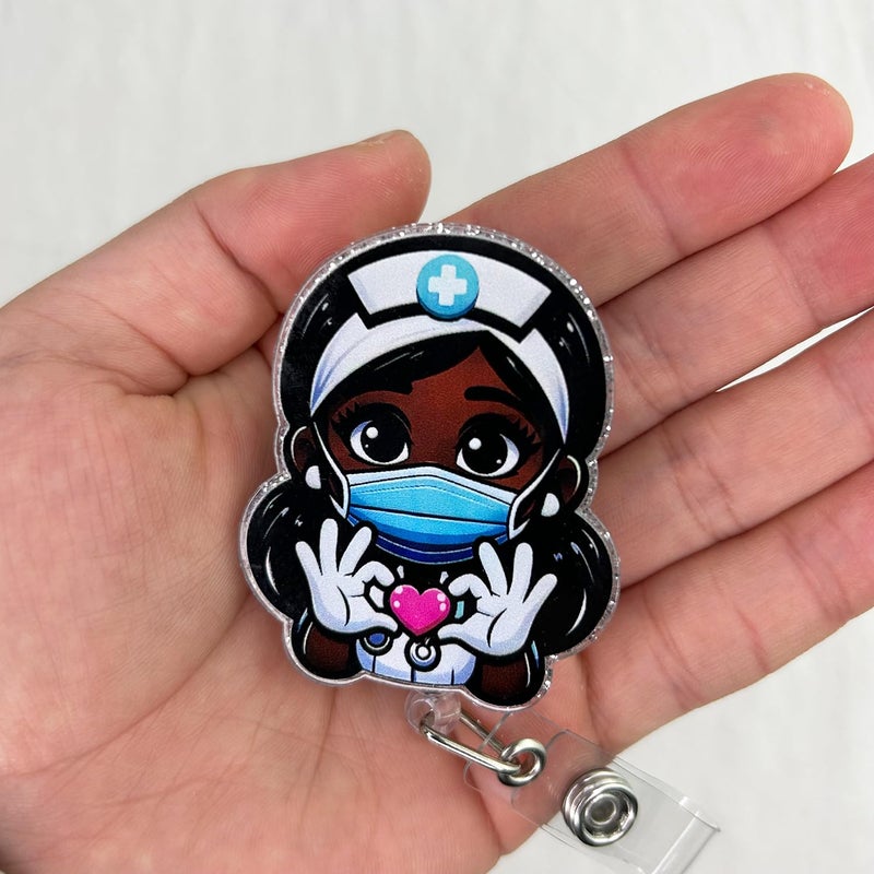 Bydevia Cute Black Girl Badge Reel Retractable for African American Nurse Nursing RN LPN & Medical Assistant | Funny Black Girl Nurse ID Badge Holder with Alligator Clip & 24â€ Durable Nylon Cord | Acrylic - Image 3