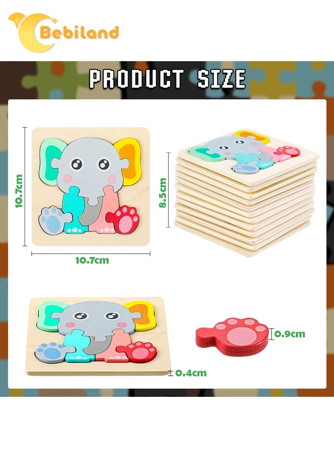 Bebiland 12 Packs Wooden Animal Puzzles for Boys Girls, Montessori Educational Learning Toy Animal Shape Jigsaw Puzzles Stem Travel Toy Party Favors  - Image 2