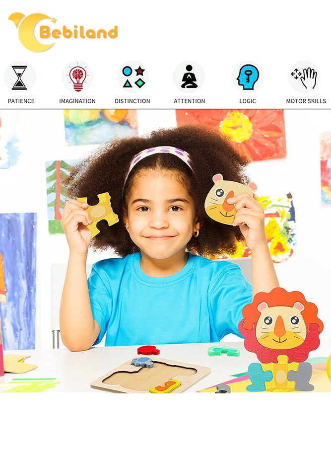 Bebiland 12 Packs Wooden Animal Puzzles for Boys Girls, Montessori Educational Learning Toy Animal Shape Jigsaw Puzzles Stem Travel Toy Party Favors  - Image 4