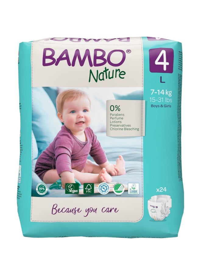 Bambo Nature Premium Baby Tape Diapers for Baby Large Size (7-14 Kgs), Super Absorbent, Breathable, Extra Soft, Dermatologically Tested, Hypoallergenic Toddler Nappies With Wetness Indicator, 24 Count