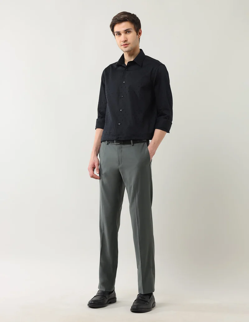 Arrow Green Regular Fit Solid Spring Sorbet Trousers for Men | Best Price UAE