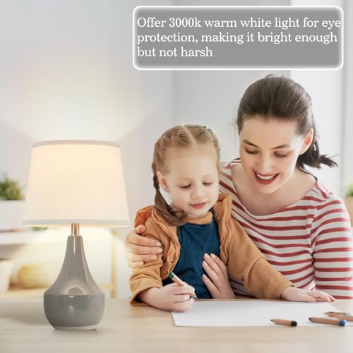 GyroVu 18" Table Lamp Set of 2, Ceramic Table Lamp Classic Beside Lamps Nightstand Lamp Modern Lamp for Living Room, Bedroom & Office Rocker Switch Grey-LED Bulbs Included - Image 2