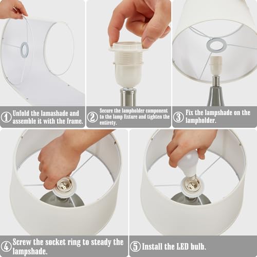 GyroVu 18" Table Lamp Set of 2, Ceramic Table Lamp Classic Beside Lamps Nightstand Lamp Modern Lamp for Living Room, Bedroom & Office Rocker Switch Grey-LED Bulbs Included - Image 5