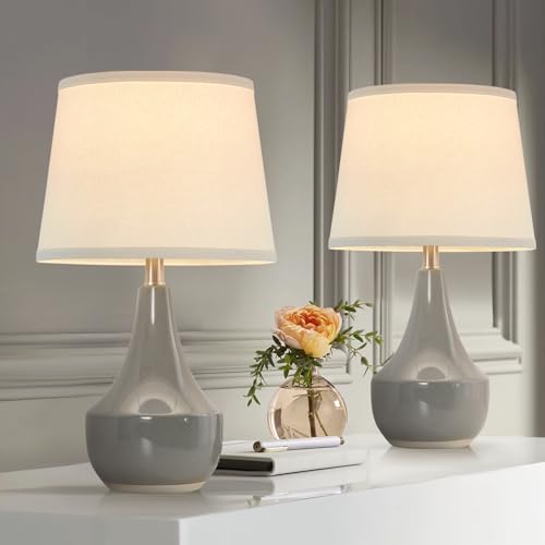 GyroVu 18" Table Lamp Set of 2, Ceramic Table Lamp Classic Beside Lamps Nightstand Lamp Modern Lamp for Living Room, Bedroom & Office Rocker Switch Grey-LED Bulbs Included - Image 1