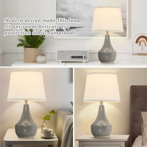 GyroVu 18" Table Lamp Set of 2, Ceramic Table Lamp Classic Beside Lamps Nightstand Lamp Modern Lamp for Living Room, Bedroom & Office Rocker Switch Grey-LED Bulbs Included - Image 3