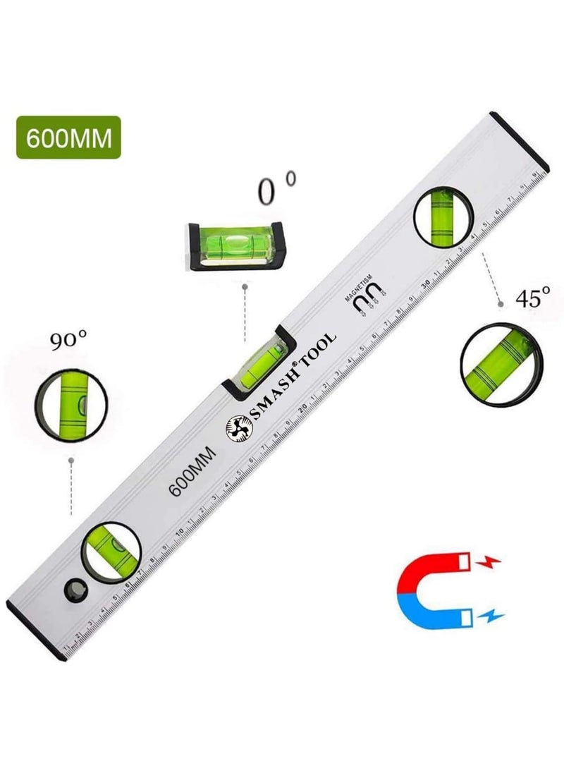 DARIT DARIT SMASH PROFESSIONAL HighPrecision Spirit Level Aluminium Alloy Ruler Magnetic Multiple Sizes Spirit Level Ruler with Fluorescent Amplification BlistersShockResistant 60cm 600mm  - Image 2
