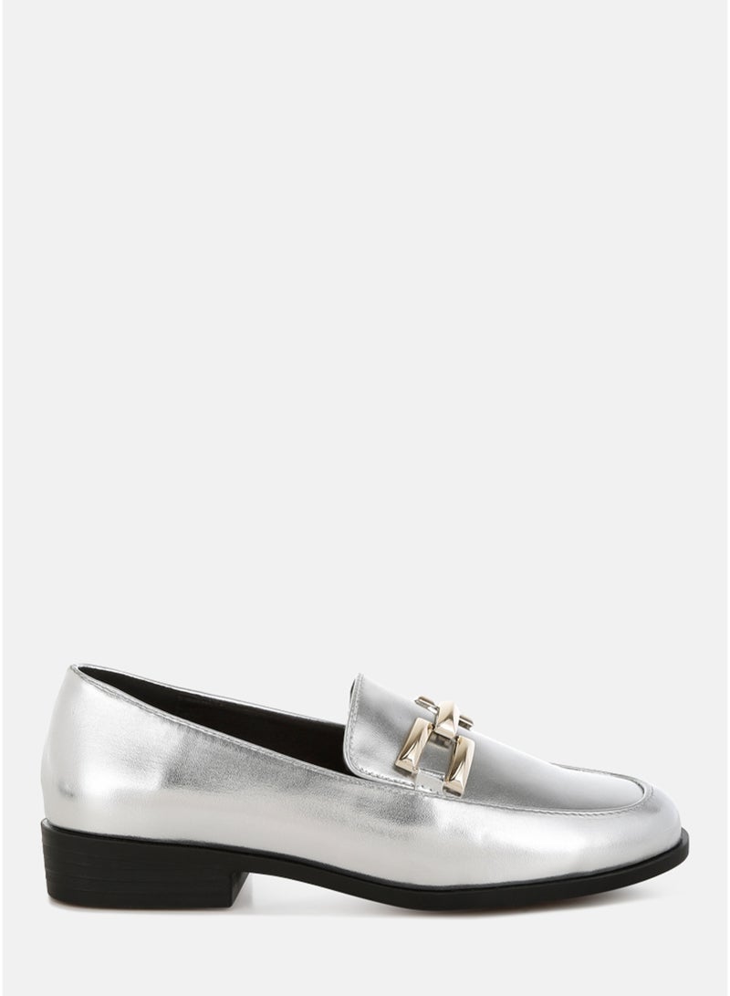London Rag Women's Metallic Horsebit Detail Loafers in Silver - Image 1