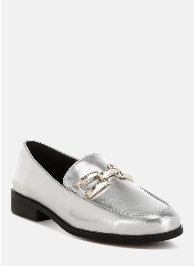 London Rag Women's Metallic Horsebit Detail Loafers in Silver - Image 2
