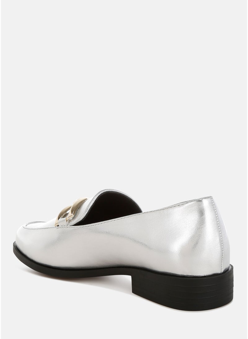 London Rag Women's Metallic Horsebit Detail Loafers in Silver - Image 3