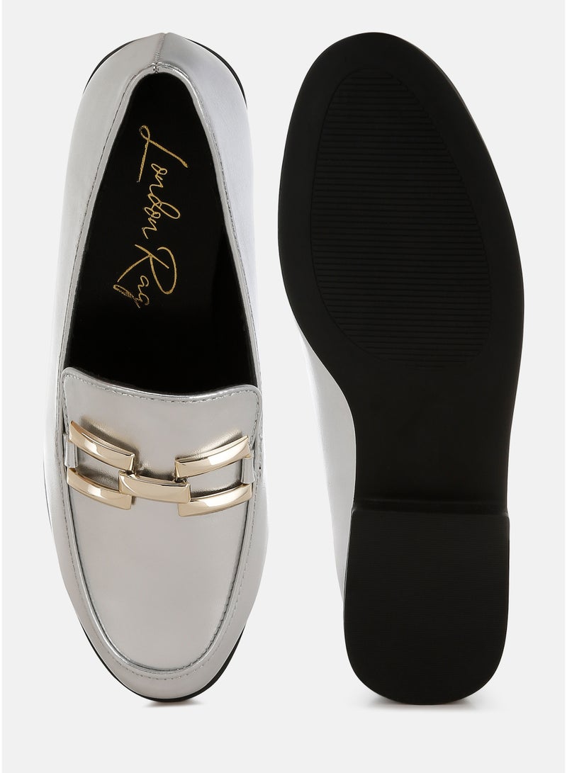 London Rag Women's Metallic Horsebit Detail Loafers in Silver - Image 4