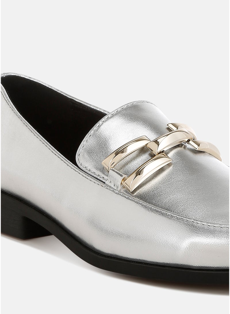 London Rag Women's Metallic Horsebit Detail Loafers in Silver - Image 5