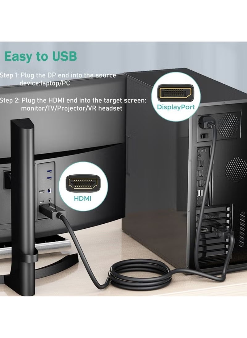 DisplayPort to HDMI Cable 6ft, (1.8m) 4K DP to HDMI Cable Adapter, One-Way DP 1.2 to HDMI 1.4 Cable, Compatible with PC TV Monitor Projector Laptop Dell HP etc - Image 4