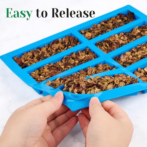 CLUEWR 3 PCS Granola Bar Mold, 8 Cavity Rectangle Silicone Bar Mold for Baking Chocolate/Candy/Protein/Energy Bar, Caramel, Truffle, Brownie, Cheesecake, Butter - Image 4