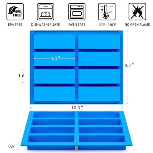 CLUEWR 3 PCS Granola Bar Mold, 8 Cavity Rectangle Silicone Bar Mold for Baking Chocolate/Candy/Protein/Energy Bar, Caramel, Truffle, Brownie, Cheesecake, Butter - Image 2