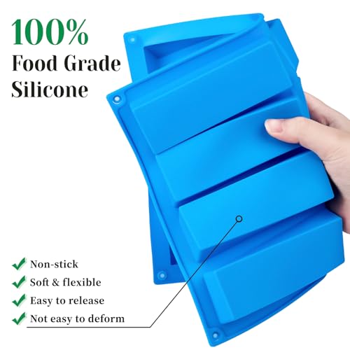 CLUEWR 3 PCS Granola Bar Mold, 8 Cavity Rectangle Silicone Bar Mold for Baking Chocolate/Candy/Protein/Energy Bar, Caramel, Truffle, Brownie, Cheesecake, Butter - Image 3