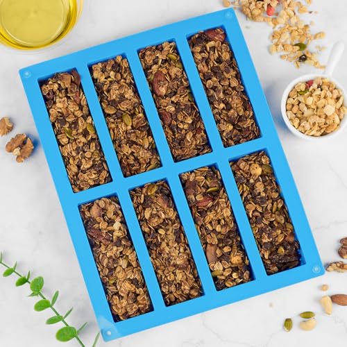 CLUEWR 3 PCS Granola Bar Mold, 8 Cavity Rectangle Silicone Bar Mold for Baking Chocolate/Candy/Protein/Energy Bar, Caramel, Truffle, Brownie, Cheesecake, Butter - Image 5