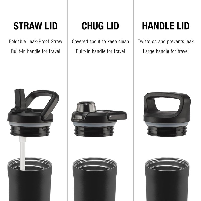 ZULU ZULU Base 18oz Kids Stainless Steel Water Bottle with 3 Lids- Straw  Chug  Twist | Double Walled and Vacuum Insulated Metal Thermos | Fits Car Cupholder  Built in Carry Loop  Dishwasher Safe  Vitamin - Image 2