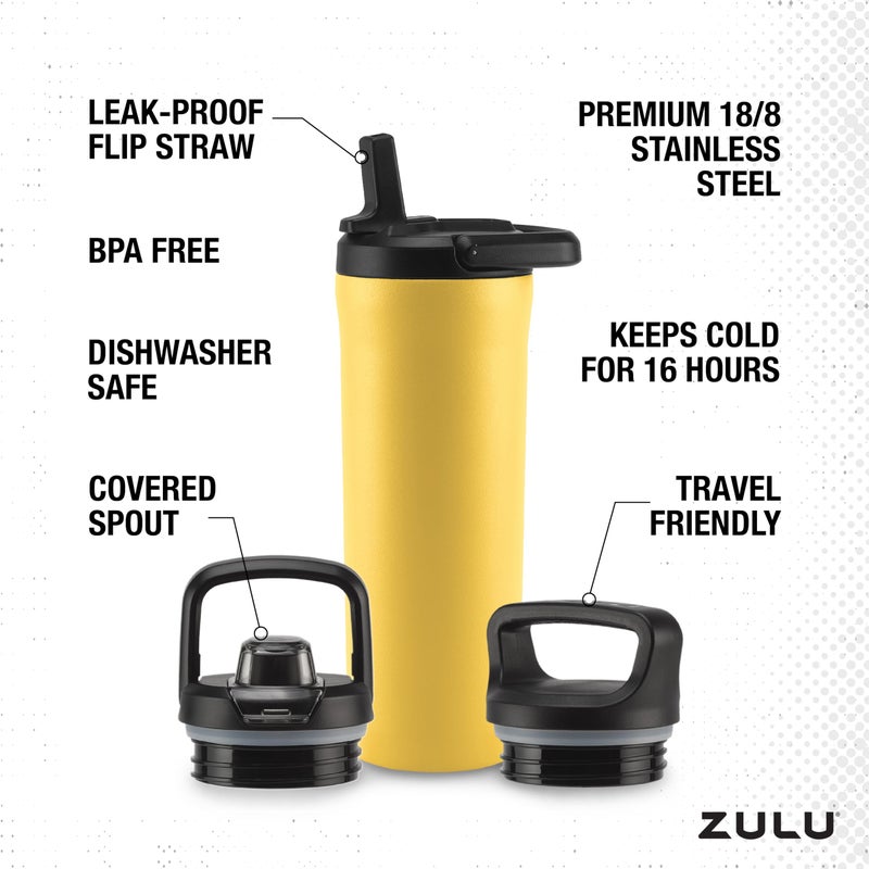 ZULU ZULU Base 18oz Kids Stainless Steel Water Bottle with 3 Lids- Straw  Chug  Twist | Double Walled and Vacuum Insulated Metal Thermos | Fits Car Cupholder  Built in Carry Loop  Dishwasher Safe  Vitamin - Image 3