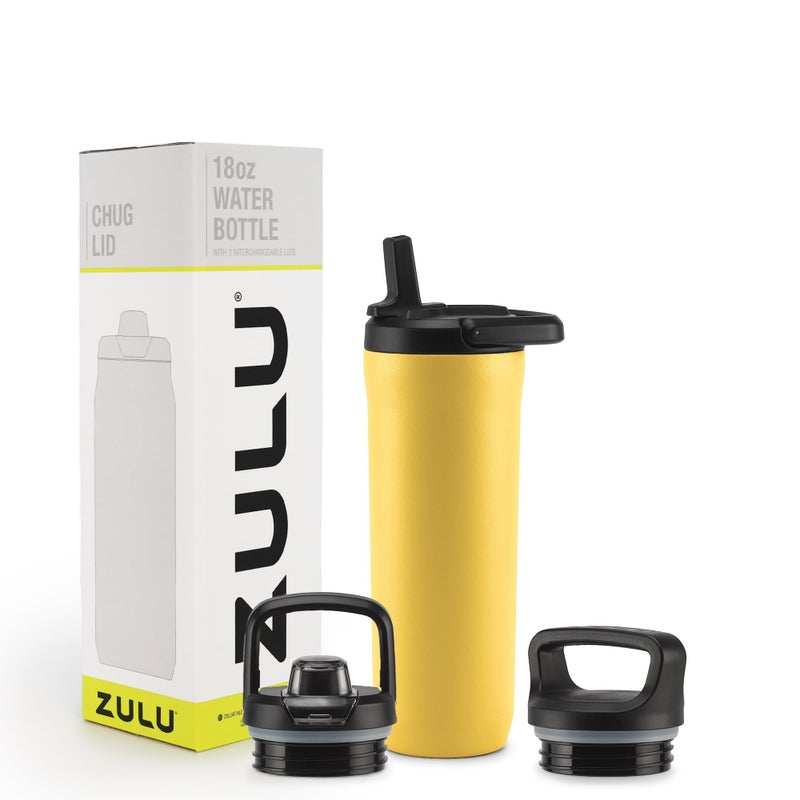 ZULU ZULU Base 18oz Kids Stainless Steel Water Bottle with 3 Lids- Straw  Chug  Twist | Double Walled and Vacuum Insulated Metal Thermos | Fits Car Cupholder  Built in Carry Loop  Dishwasher Safe  Vitamin - Image 1