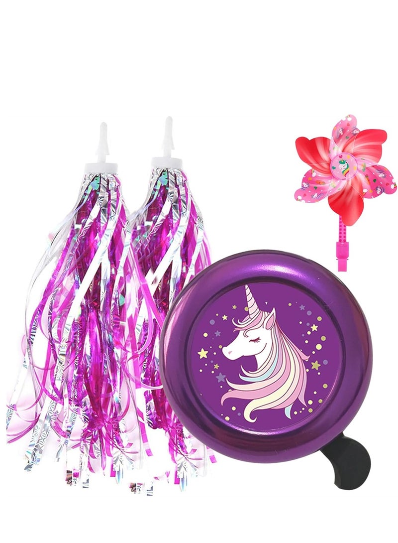 KASTWAVE Kids Bike Bell with 2 Pcs Bike Streamers and Bike 1 Pcs Windmill for Girls Bicycle Pinwheel for Boys Girls Cute Children's Bike Accessories - Image 1