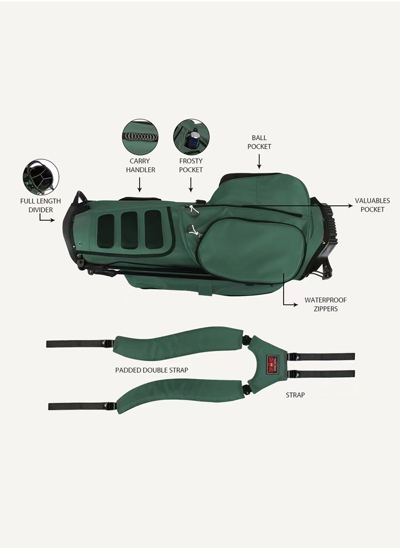 Golf Bag - Lightweight Golf Cart Bag with Enhanced Storage, Value Organizer, Waterproof Pockets, Sturdy Leg Locks, Extra Pocket(Green)