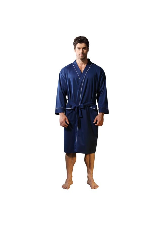 Lagtew Mens Kimono Robe Lightweight Soft Bathrobe Sleepwear Loungewear with Pockets,NAVY,M - Image 1