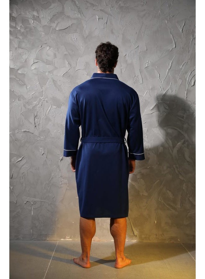 Lagtew Mens Kimono Robe Lightweight Soft Bathrobe Sleepwear Loungewear with Pockets,NAVY,M - Image 3