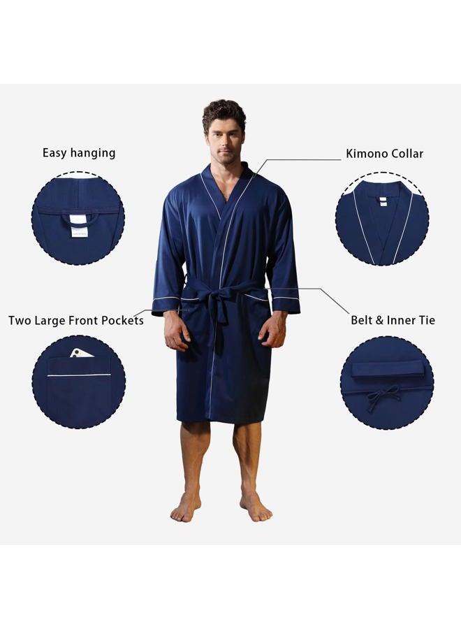 Lagtew Mens Kimono Robe Lightweight Soft Bathrobe Sleepwear Loungewear with Pockets,NAVY,M - Image 5
