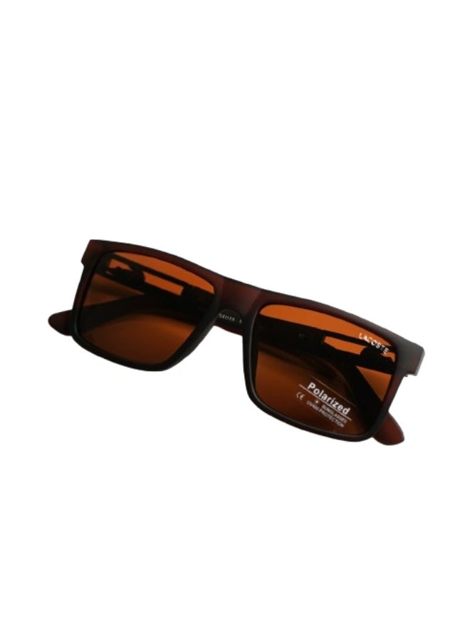 Unisex Polarized Rectangular Sunglasses – Model S012, Brown Lens & Brown Frame - Image 2