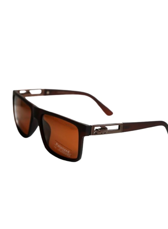 Unisex Polarized Rectangular Sunglasses – Model S012, Brown Lens & Brown Frame - Image 3