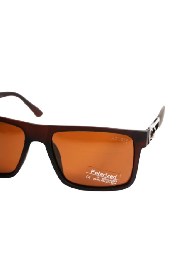 Unisex Polarized Rectangular Sunglasses – Model S012, Brown Lens & Brown Frame - Image 4