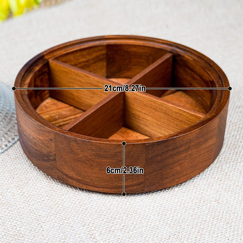 Lilacooqinn Wooden Snack Box with Glass Lid, 4-Compartment Serving Tray for Nuts, Candy, Dried Fruits, Multipurpose Storage Container for Home & Parties - Image 4