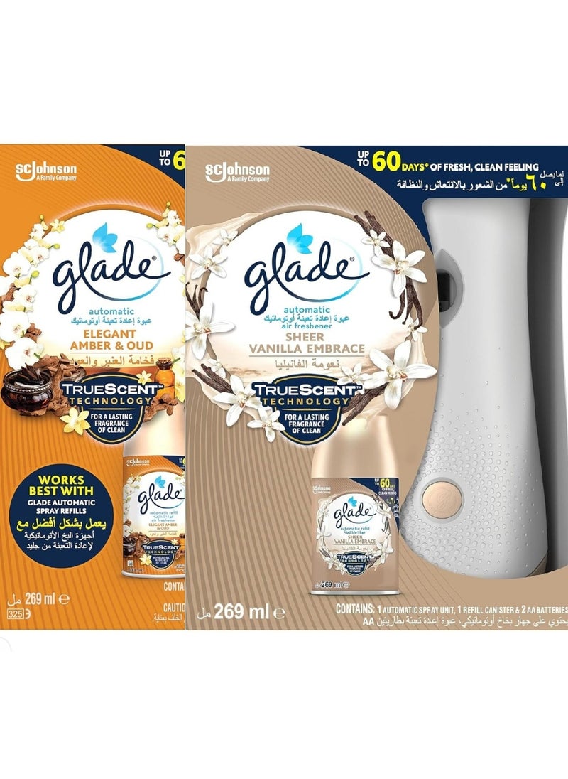 Glade - Automatic air freshener device + refill from Glade, Oud and Amber scent, 269 ml + Automatic air freshener device + refill from Glade, Vanilla Soft scent, 269 ml - Image 1