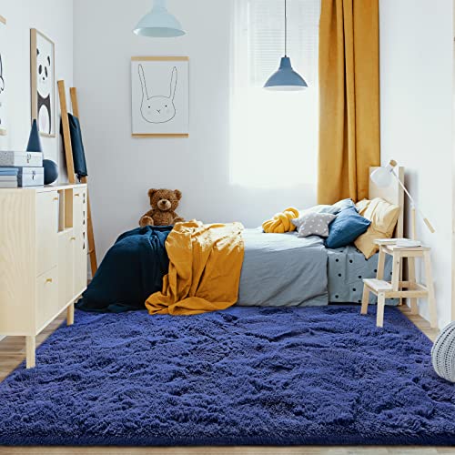 Jelymark Super Soft Shaggy Rug for Bedroom, 4x5.9 Feet Fluffy Carpet for Living Room, Fuzzy Indoor Plush Area Rug for Home Decor, Furry Floor Rugs for Dorm, Kids Nursery Rug for Girls, Navy Blue - Image 4