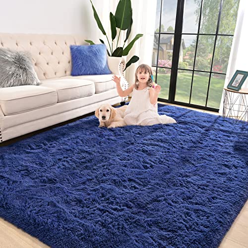 Jelymark Super Soft Shaggy Rug for Bedroom, 4x5.9 Feet Fluffy Carpet for Living Room, Fuzzy Indoor Plush Area Rug for Home Decor, Furry Floor Rugs for Dorm, Kids Nursery Rug for Girls, Navy Blue - Image 1