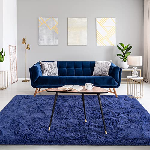 Jelymark Super Soft Shaggy Rug for Bedroom, 4x5.9 Feet Fluffy Carpet for Living Room, Fuzzy Indoor Plush Area Rug for Home Decor, Furry Floor Rugs for Dorm, Kids Nursery Rug for Girls, Navy Blue - Image 2